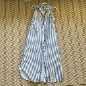 Long striped blue cotton sleeveless dress.